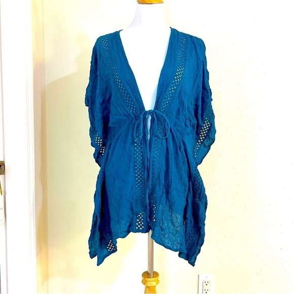 ELAN Vivi crochet Cover Up tie front boho slouchy women’s size M in Blue Lace - Picture 1 of 14